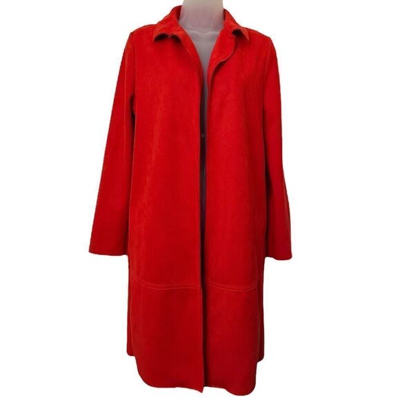 Zara Orange Open Front Side Pockets Business Formal Dress Long Midi Pea Coat - Picture 1 of 6